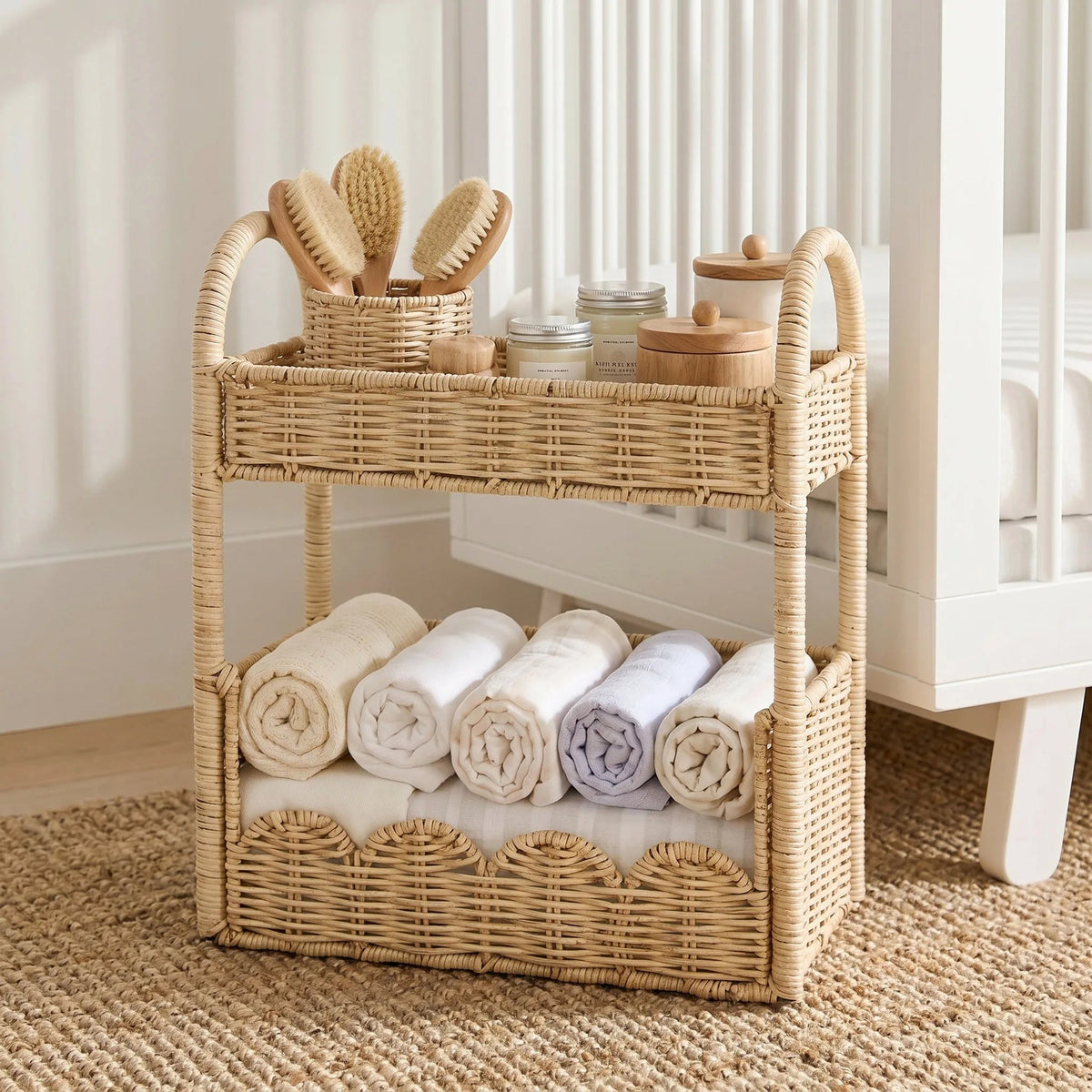 2-Tier Rattan Nursery Shelf Organizer — Dulune