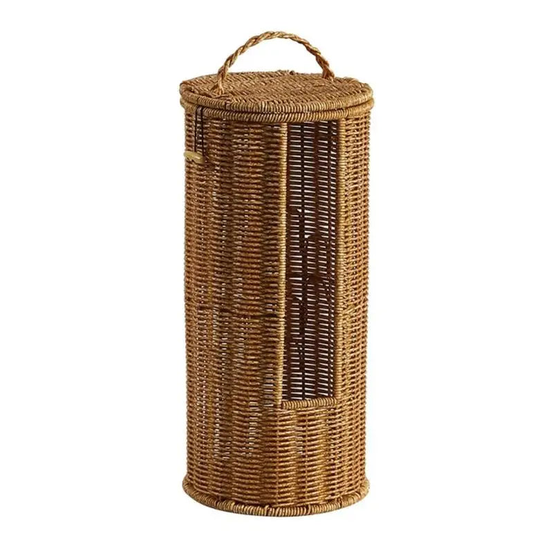 Cylindrical Rattan Toilet Paper Basket with Lid — Dulune