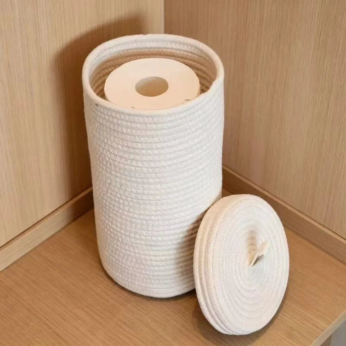 Cylindrical Rope Toilet Paper Basket with Lid