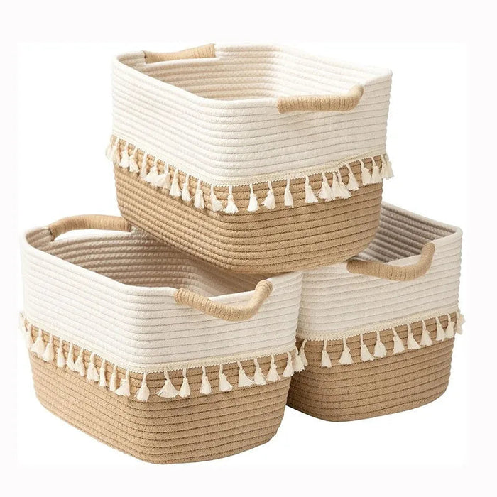 Decorative Boho Rope Basket with Macrame Fringe