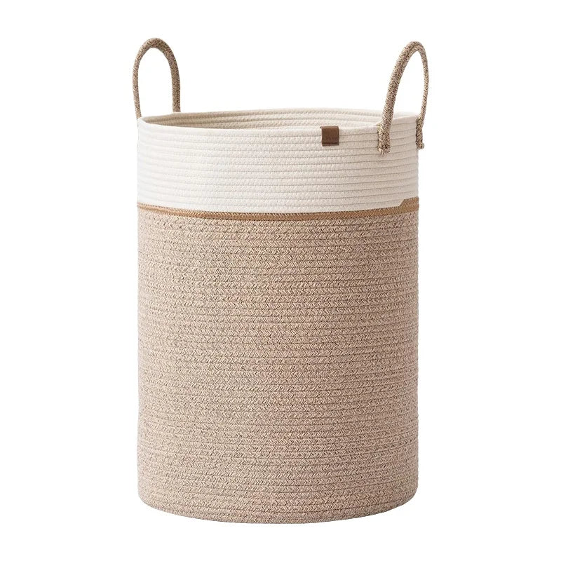 Extra Large Rope Blanket Basket with Faux Leather Handles — Dulune