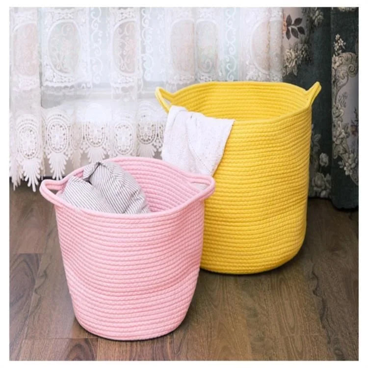 Large Cotton Rope Laundry Basket with Handles — Dulune