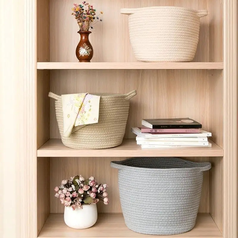 Large Cotton Rope Laundry Basket with Handles — Dulune