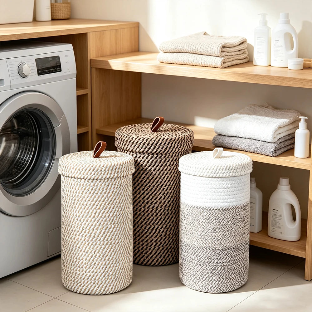 Lidded Rope Toilet Paper Holder for 3 Rolls — Dulune