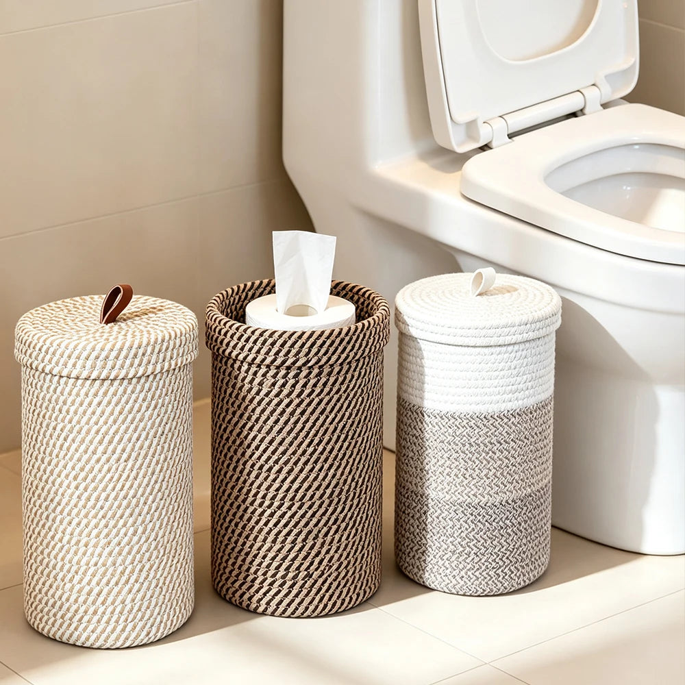 Lidded Rope Toilet Paper Holder for 3 Rolls — Dulune