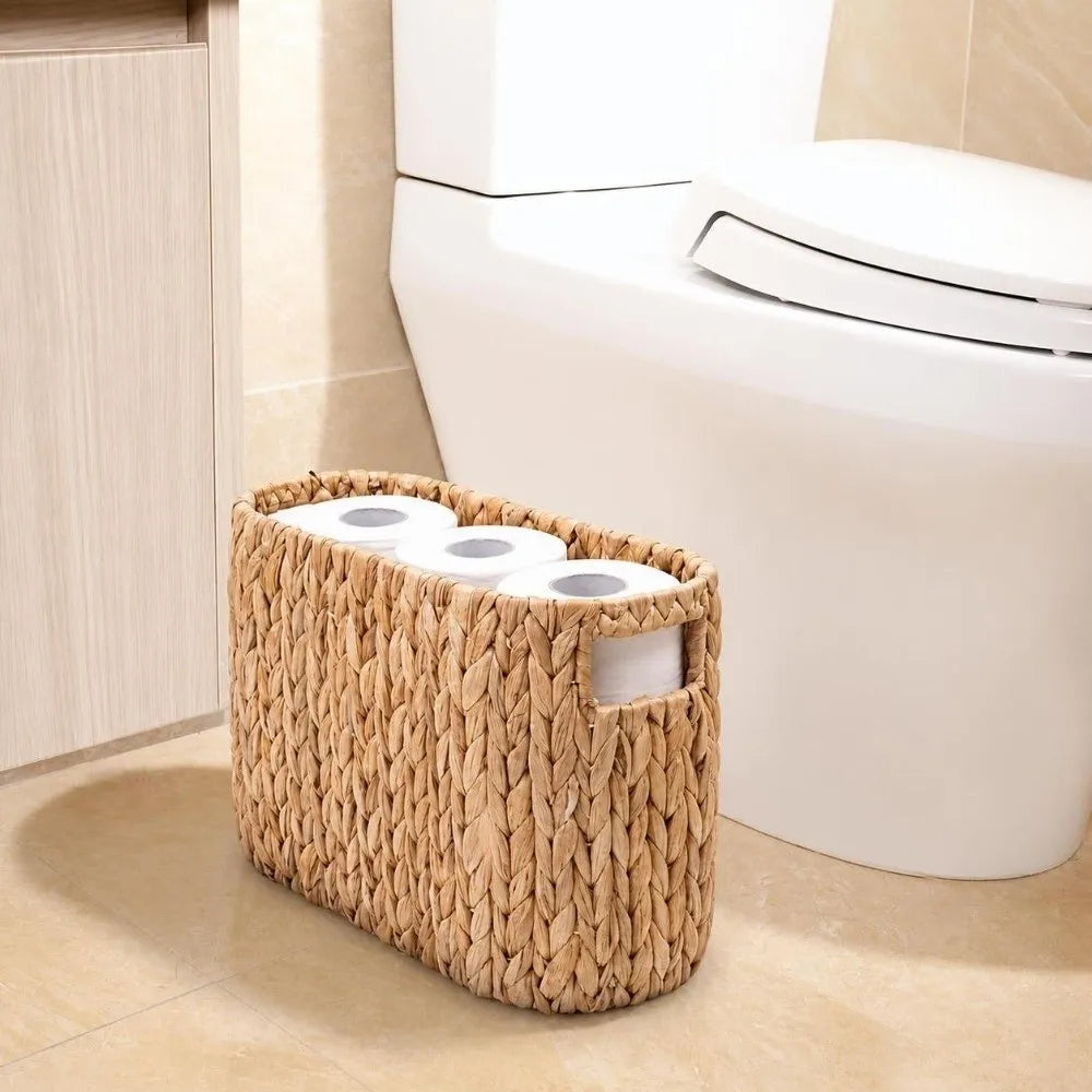 Narrow Water Hyacinth Toilet Paper Basket — Dulune