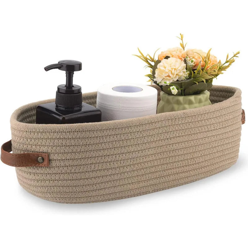 Oval Cotton Rope Bathroom Counter Basket — Dulune