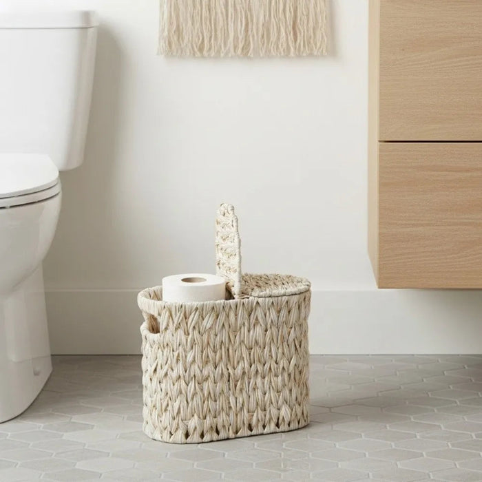 Slim Oval Toilet Paper Basket with Flip Lid