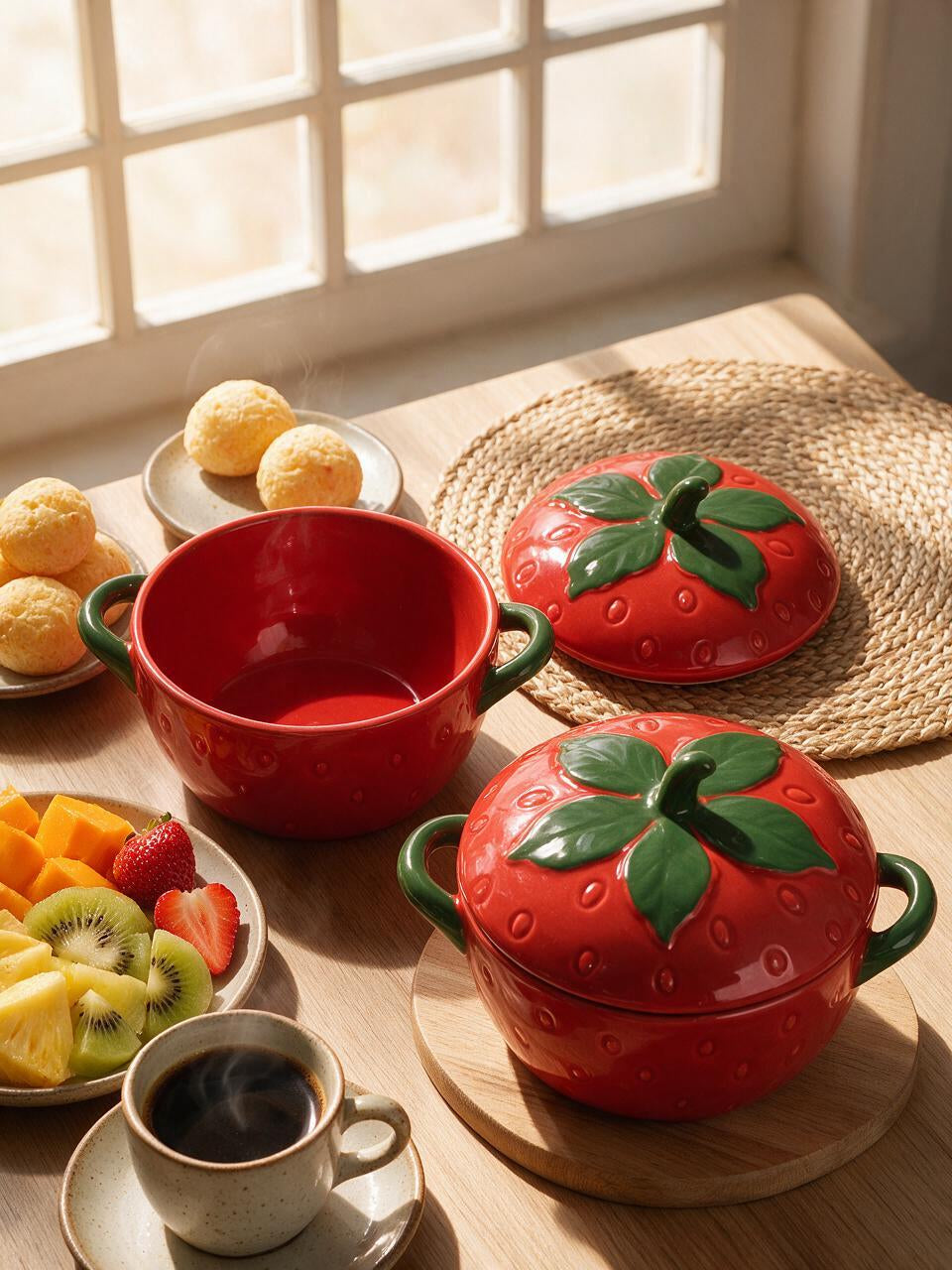Strawberry Ceramic Bowl with Lid, 30 oz — Dulune