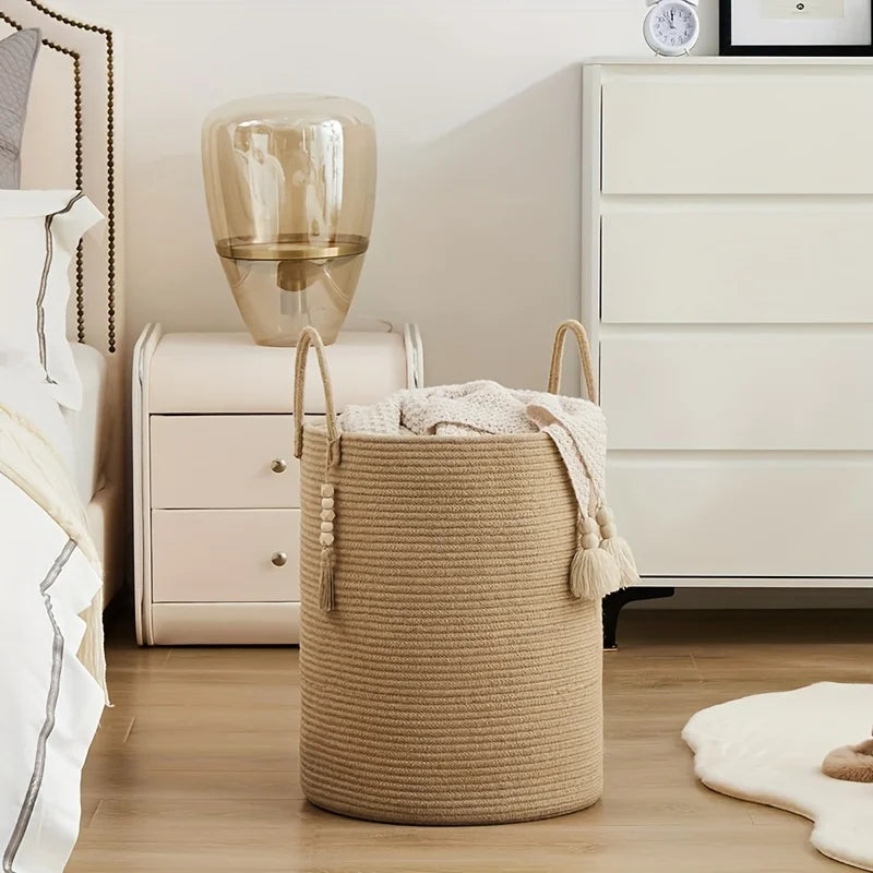 Tall Decorative Rope Basket with Macrame Tassel — Dulune