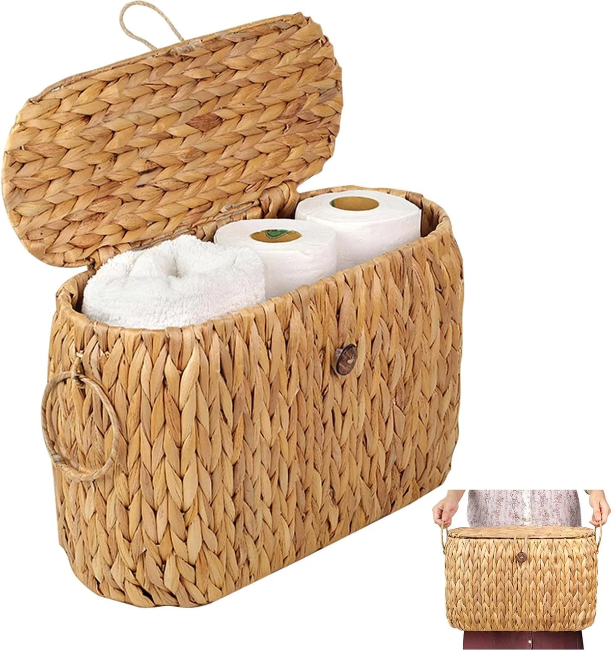Water Hyacinth Storage Basket with Lid and Handles — Dulune