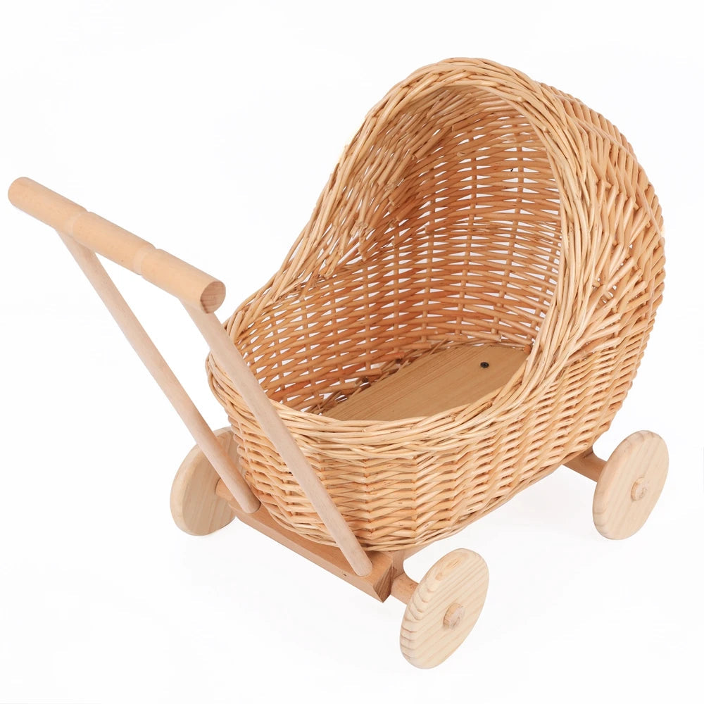 Wicker Doll Pram with Wooden Wheels — Dulune