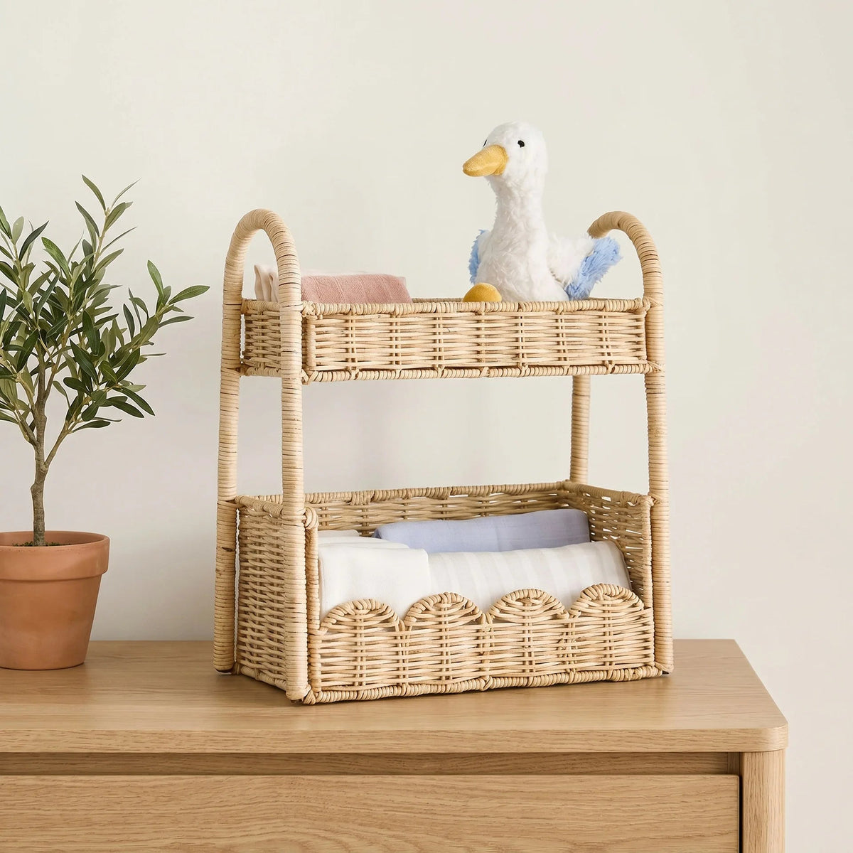 2-Tier Rattan Nursery Shelf Organizer — Dulune
