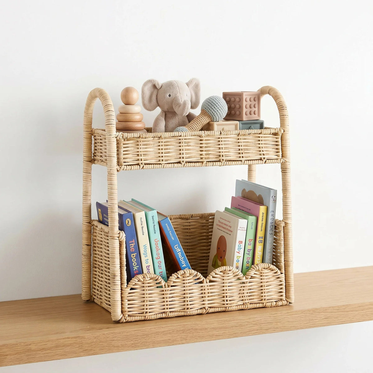 2-Tier Rattan Nursery Shelf Organizer — Dulune
