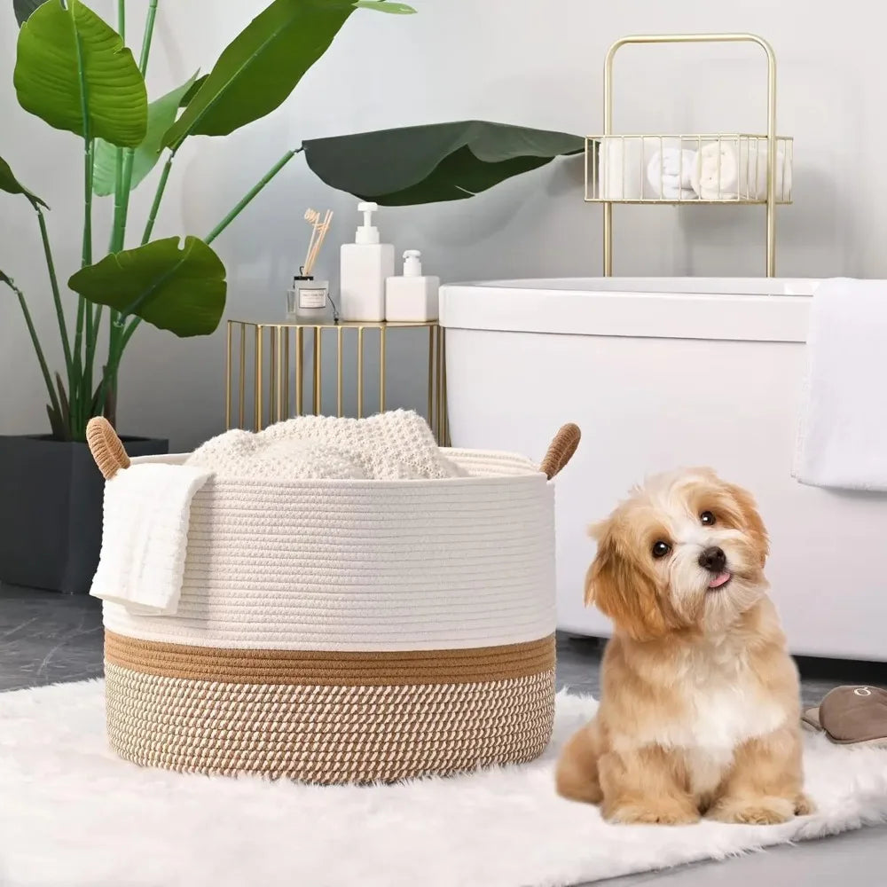 Boho Round Rope Basket with Jute Handles and Tassels — Dulune