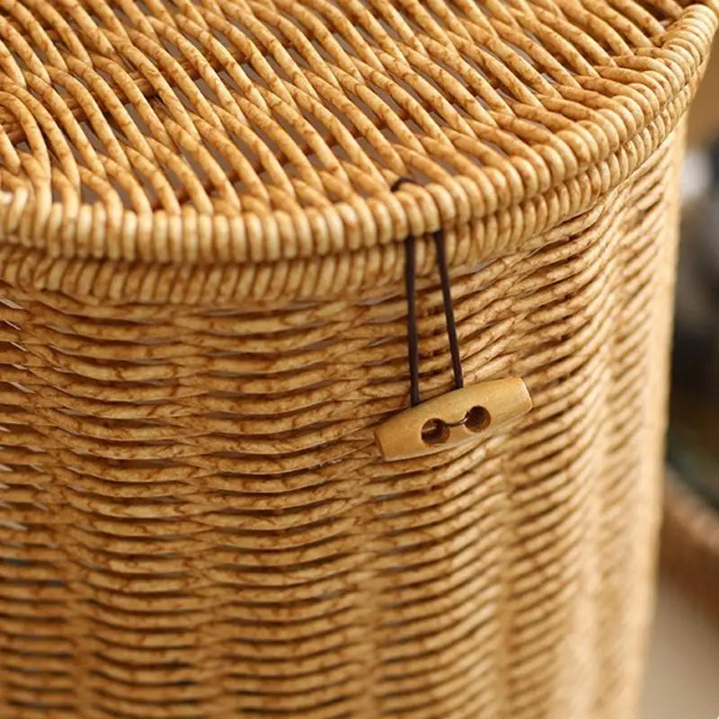 Cylindrical Rattan Toilet Paper Basket with Lid — Dulune