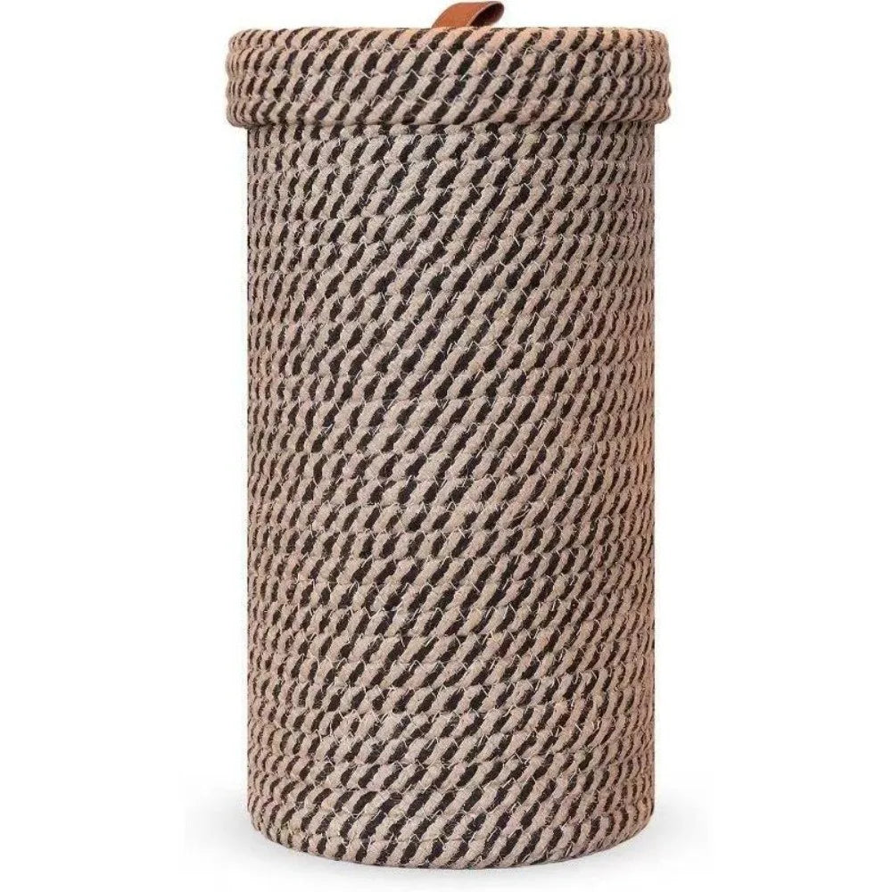 Cylindrical Rope Toilet Paper Basket with Lid — Dulune