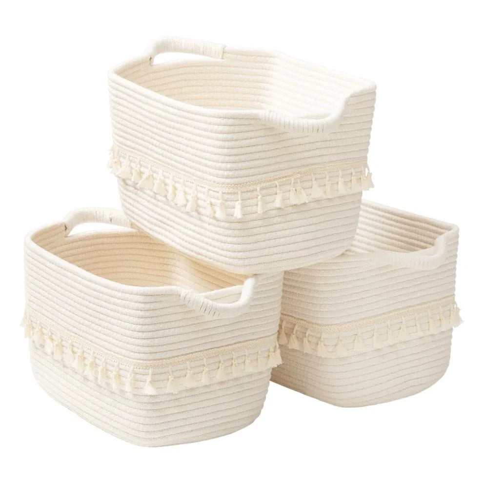 Decorative Boho Rope Basket with Macrame Fringe — Dulune
