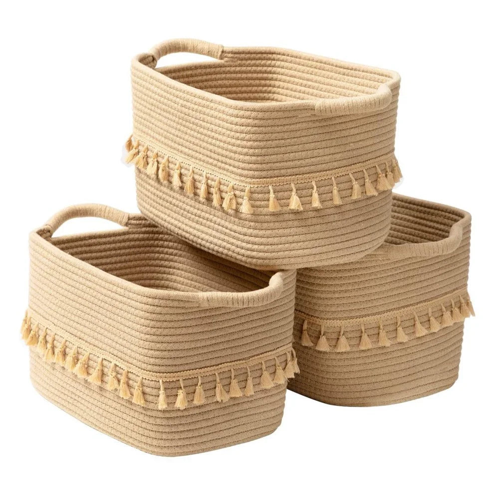 Decorative Boho Rope Basket with Macrame Fringe — Dulune