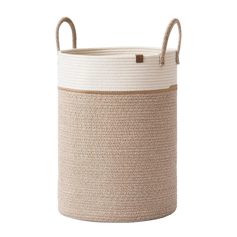 Extra Large Rope Blanket Basket with Faux Leather Handles — Dulune