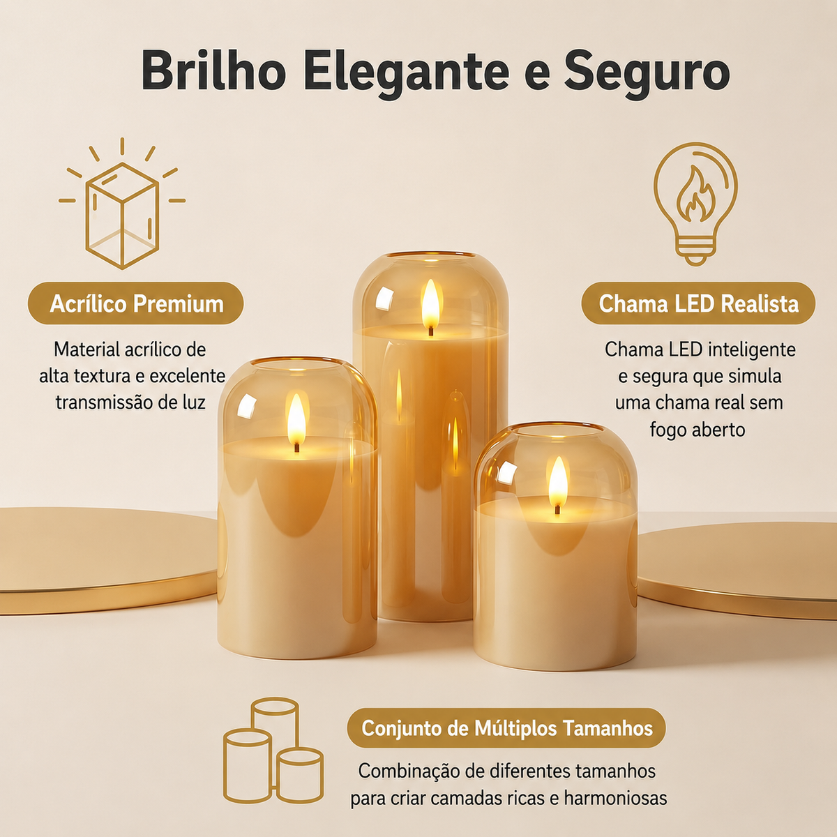 Gold Flameless LED Candles, Set of 3 — Dulune