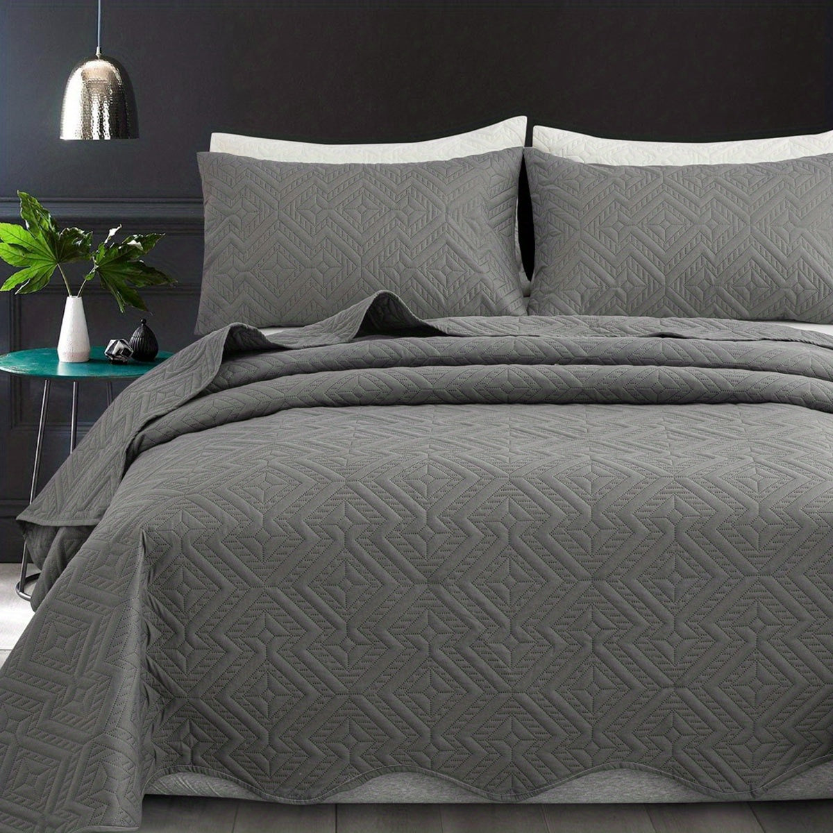 Herringbone Ruffled Microfiber Bedspread — Dulune