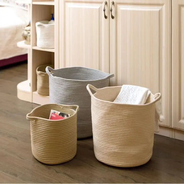 Large Cotton Rope Laundry Basket with Handles — Dulune