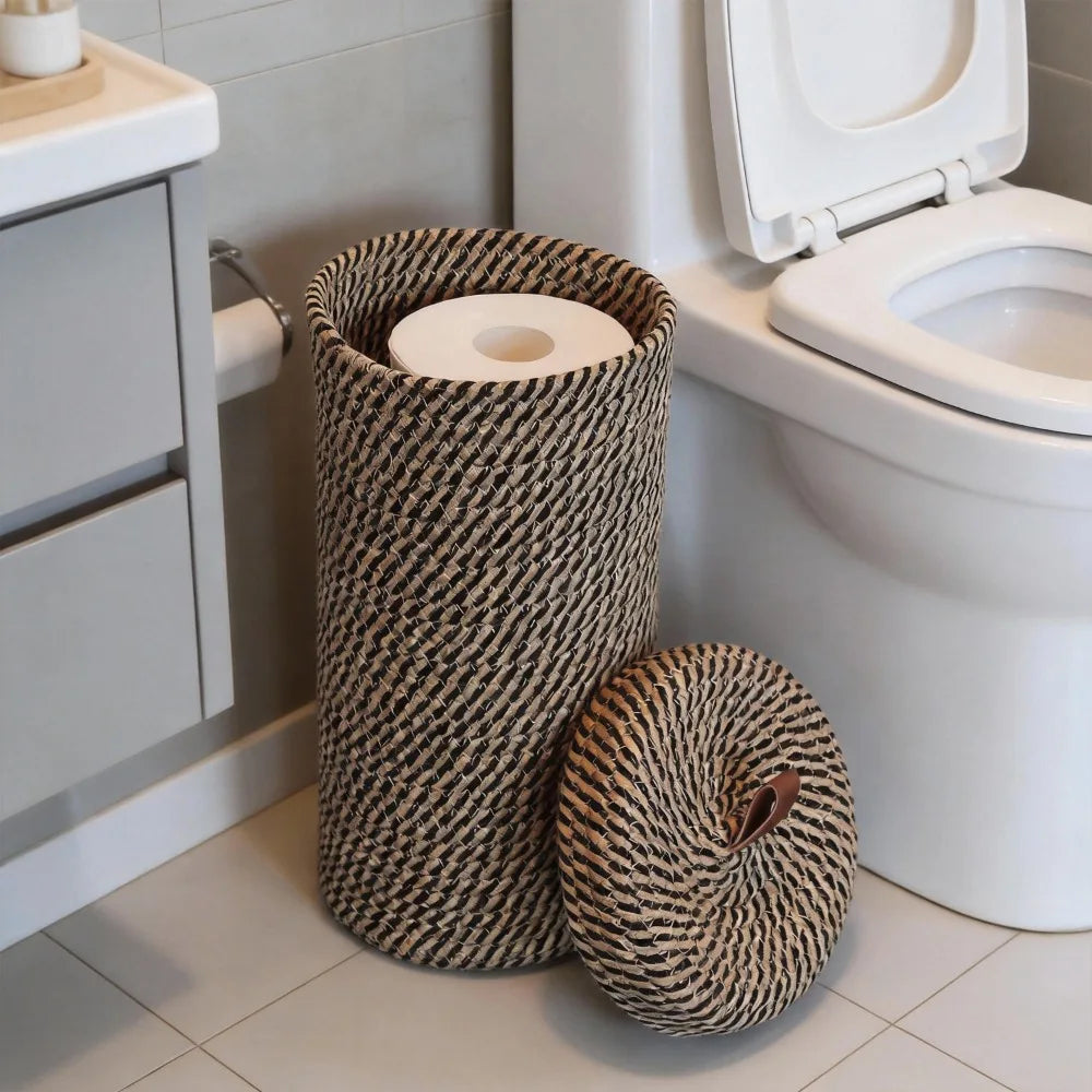 Lidded Rope Toilet Paper Holder for 3 Rolls — Dulune