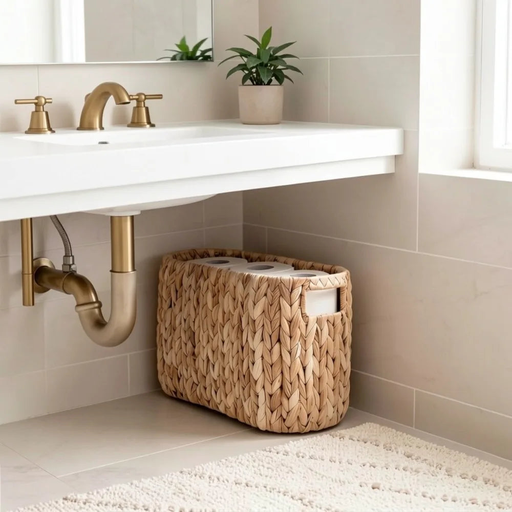 Narrow Water Hyacinth Toilet Paper Basket — Dulune