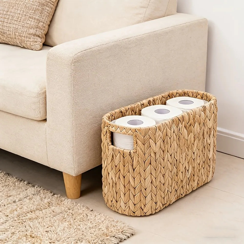 Narrow Water Hyacinth Toilet Paper Basket — Dulune