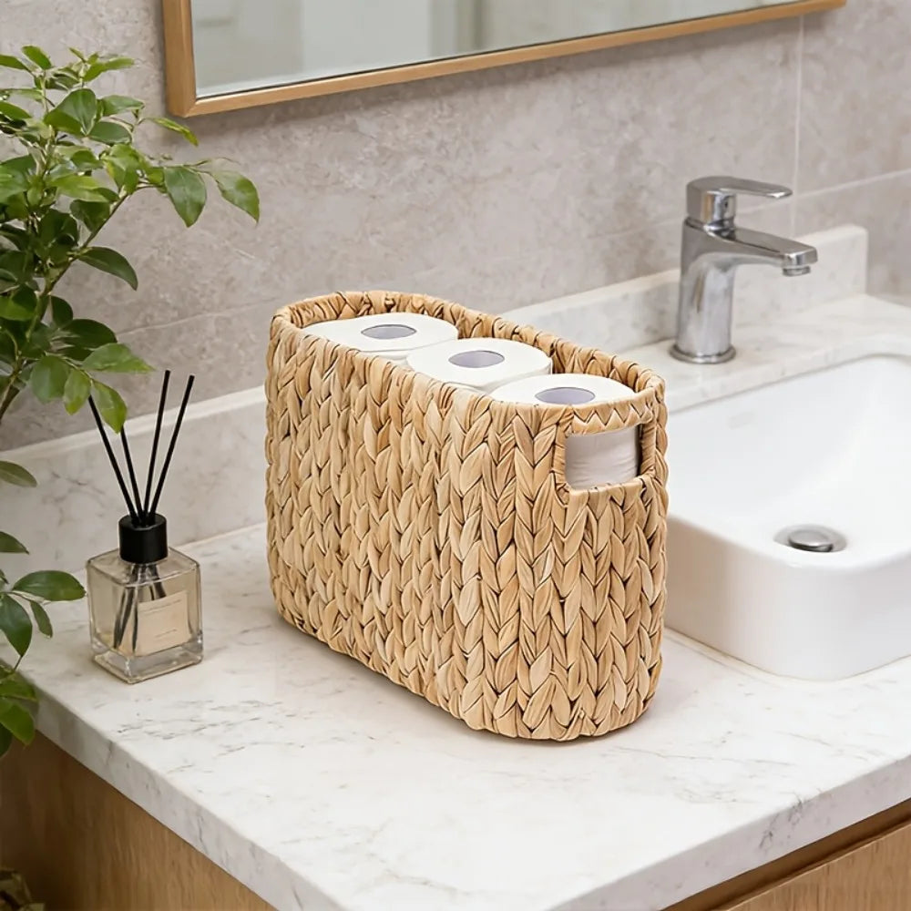 Narrow Water Hyacinth Toilet Paper Basket — Dulune