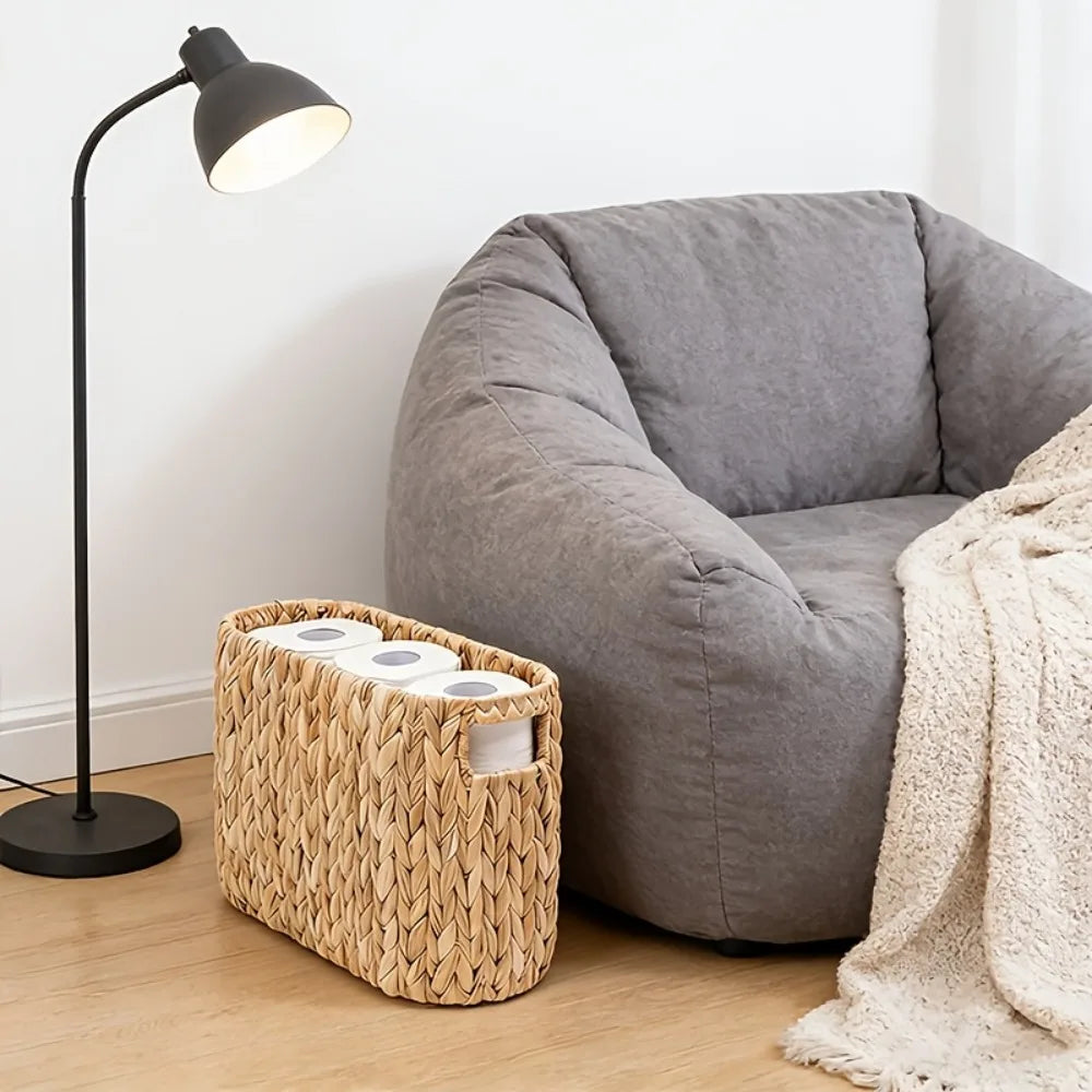 Narrow Water Hyacinth Toilet Paper Basket — Dulune