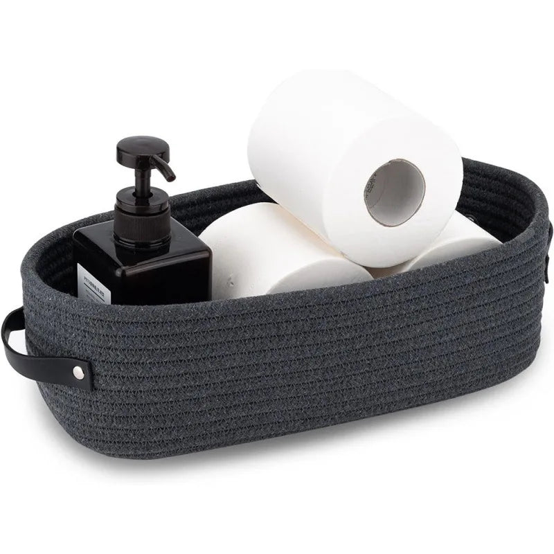 Oval Cotton Rope Bathroom Counter Basket — Dulune