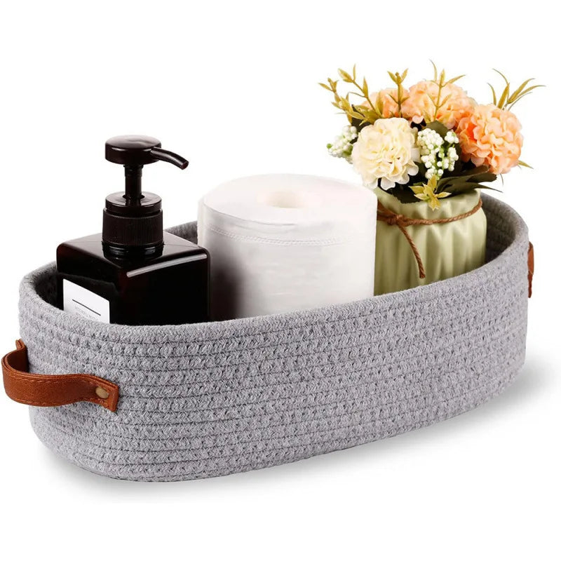 Oval Cotton Rope Bathroom Counter Basket — Dulune