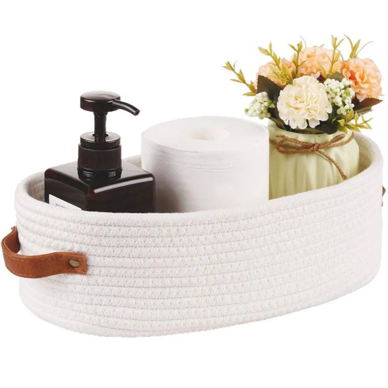 Oval Cotton Rope Bathroom Counter Basket — Dulune