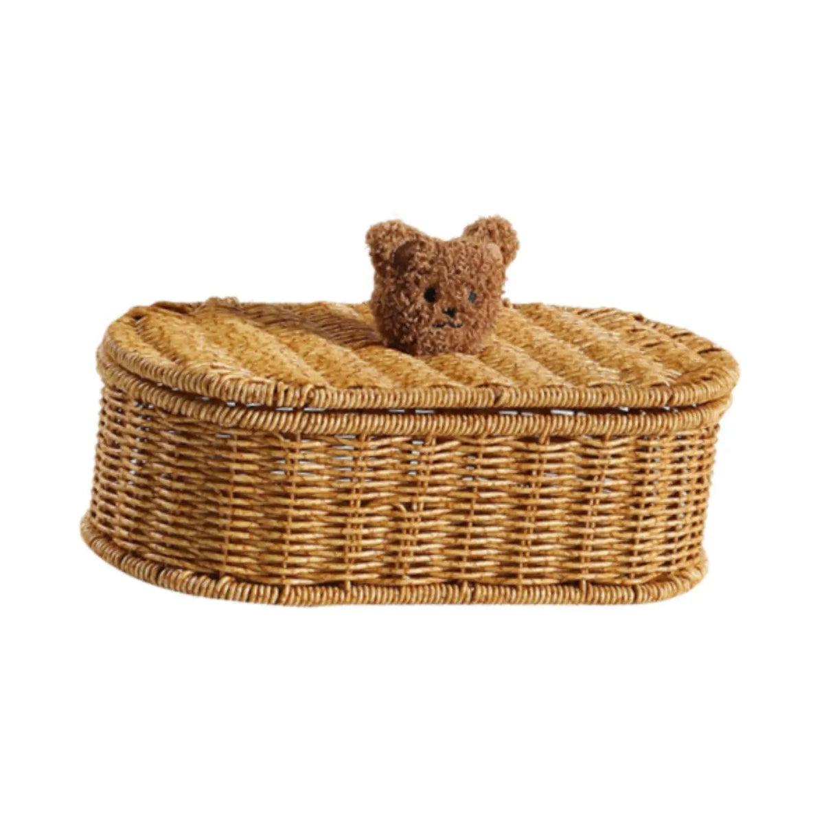 Oval Rattan Storage Box with Teddy Bear Lid — Dulune