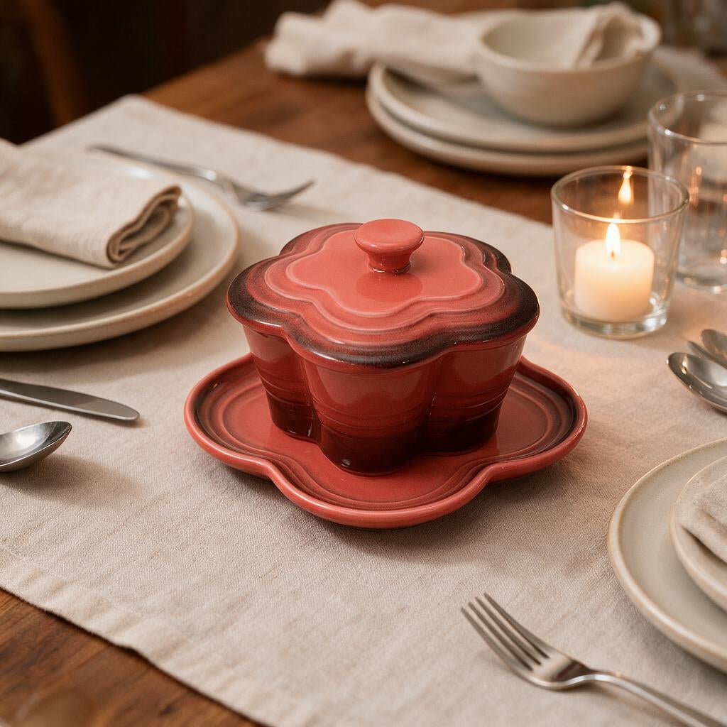 Plum Blossom Ceramic Bowl with Lid — Dulune