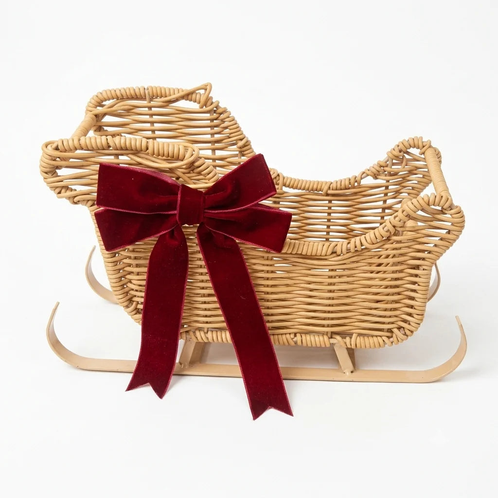 Rattan Christmas Sleigh Basket with Velvet Bow — Dulune