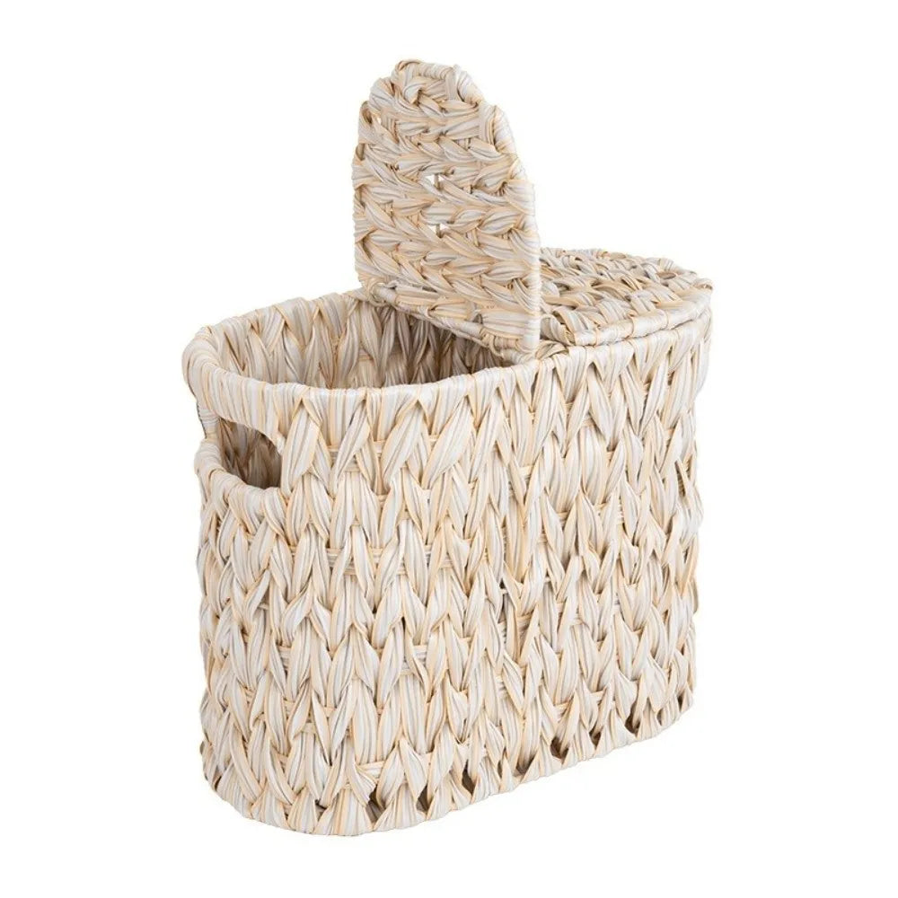 Slim Oval Toilet Paper Basket with Flip Lid — Dulune