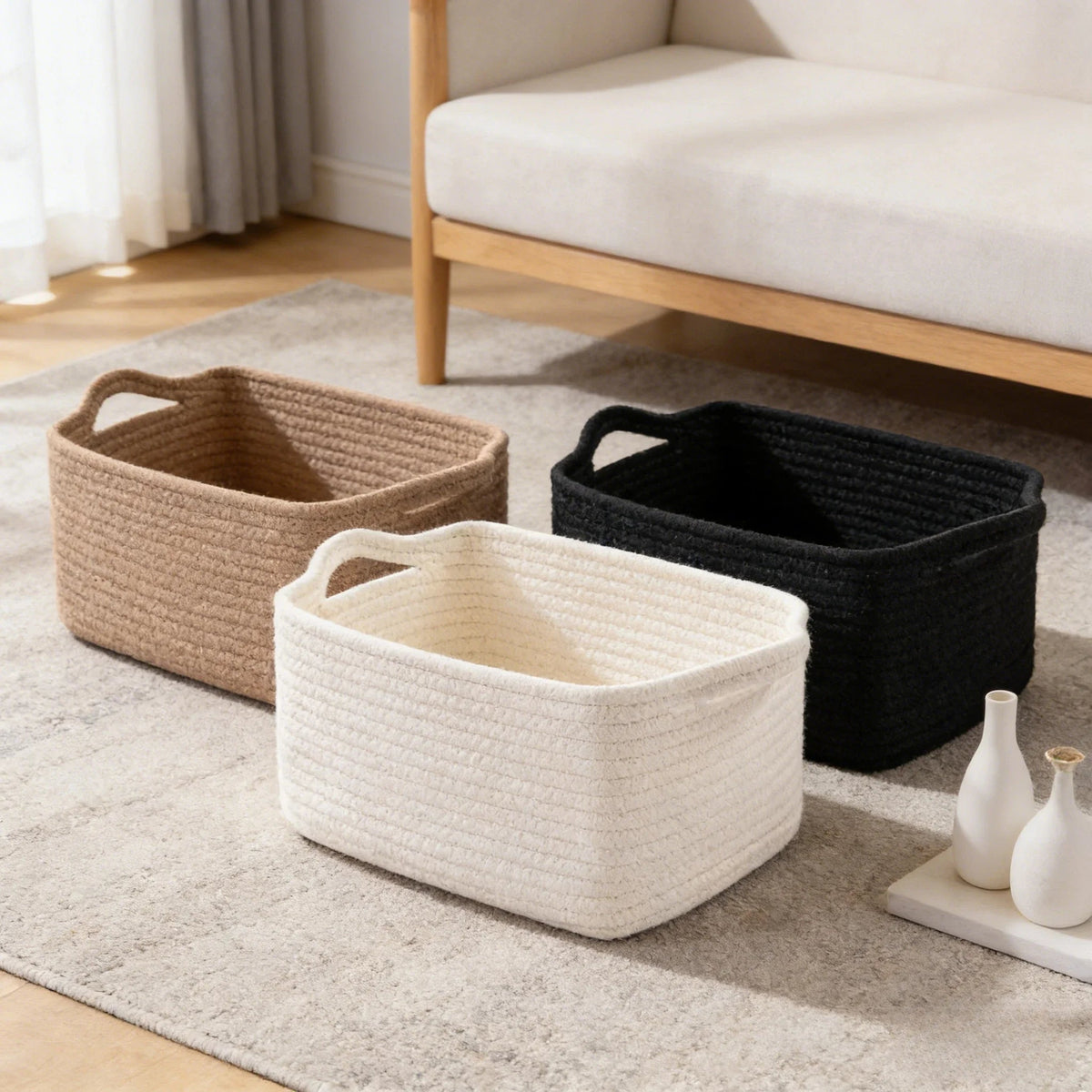 Small Low Cotton Rope Organizer Basket — Dulune