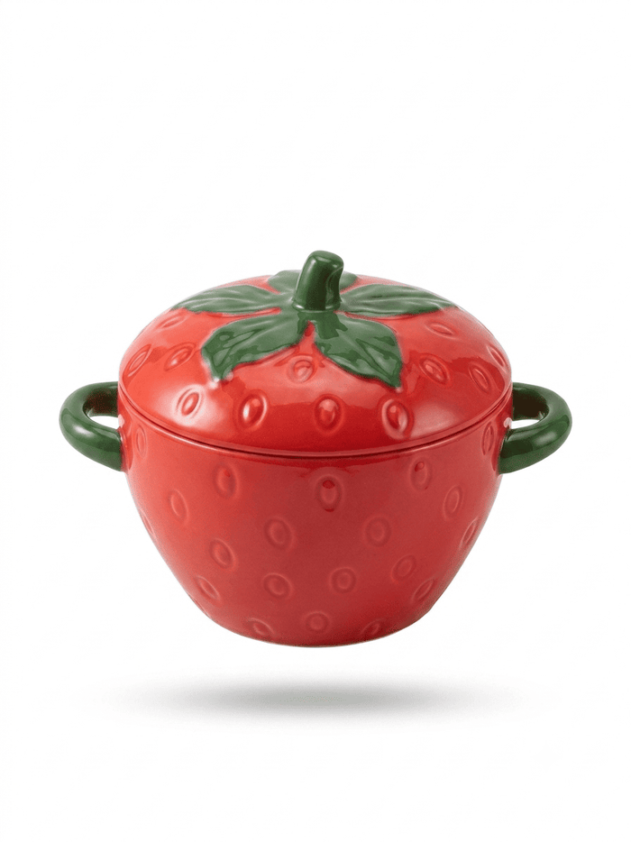 Strawberry Ceramic Bowl with Lid, 30 oz