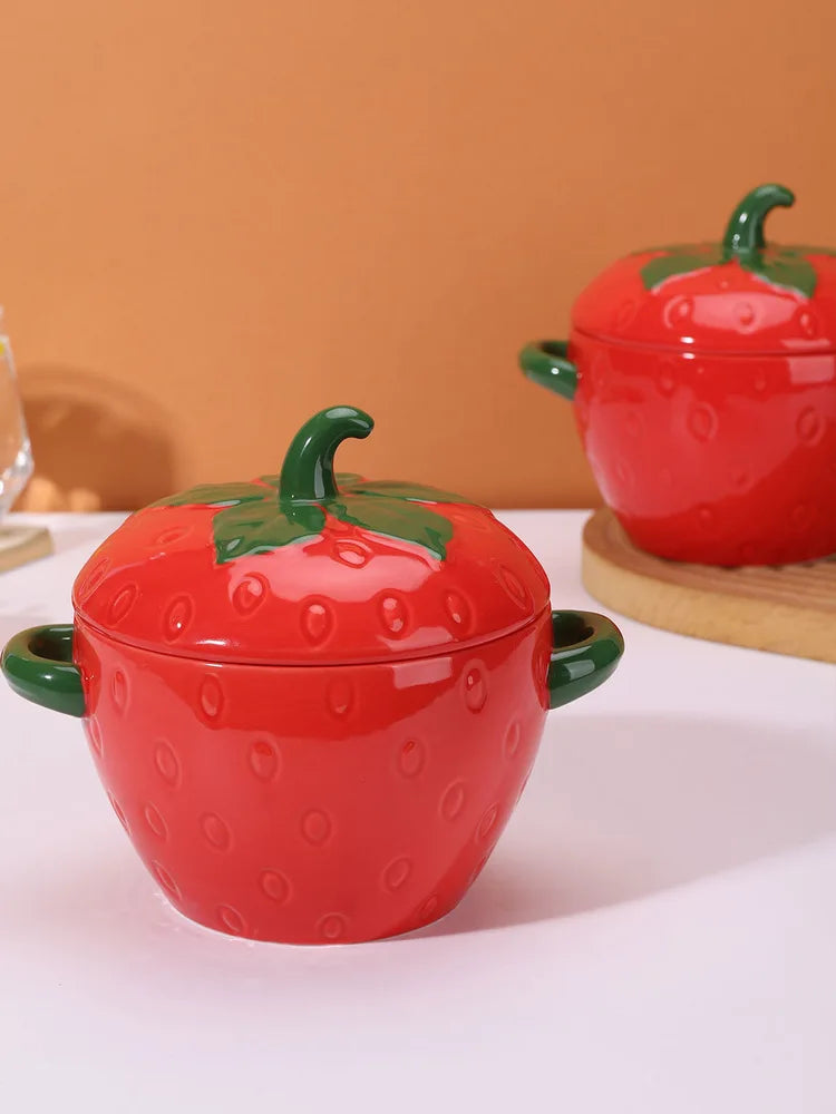 Strawberry Ceramic Bowl with Lid, 30 oz — Dulune