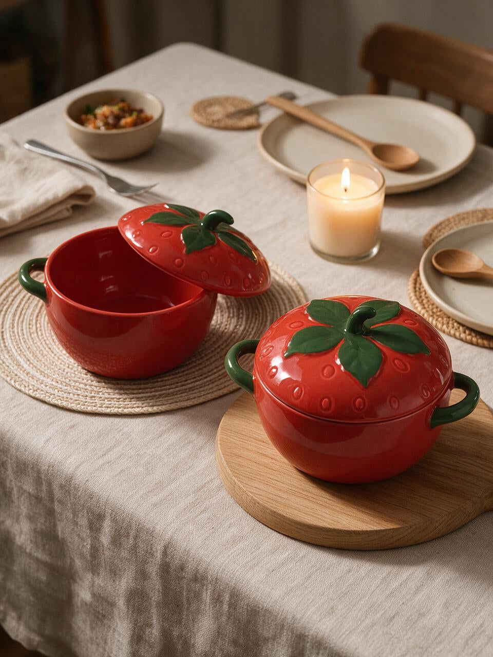 Strawberry Ceramic Bowl with Lid, 30 oz — Dulune