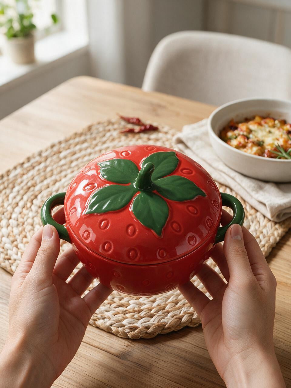 Strawberry Ceramic Bowl with Lid, 30 oz — Dulune