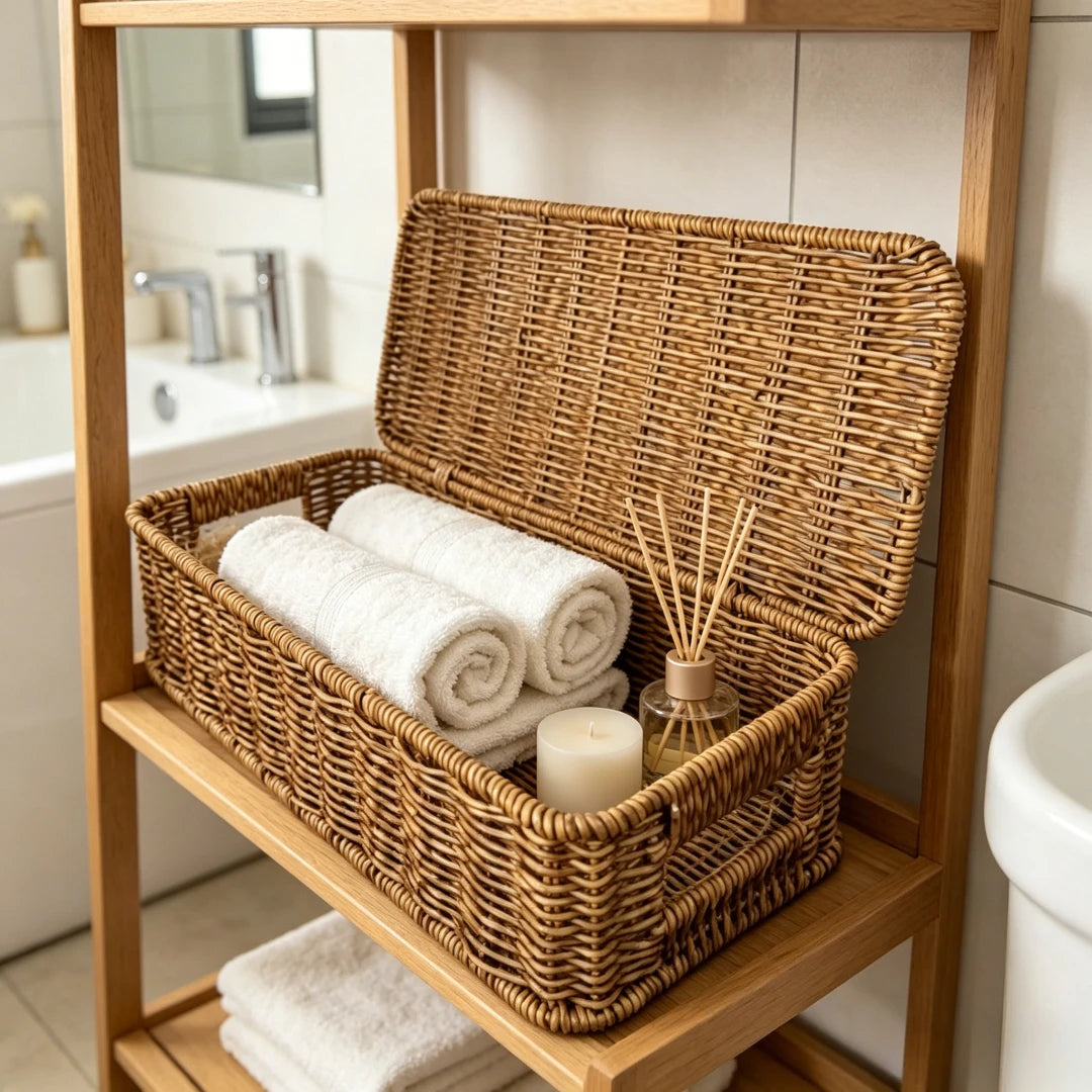 Synthetic Rattan Storage Box with Hinged Lid — Dulune