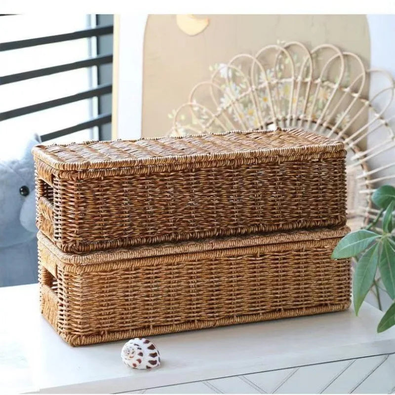 Synthetic Rattan Storage Box with Hinged Lid — Dulune