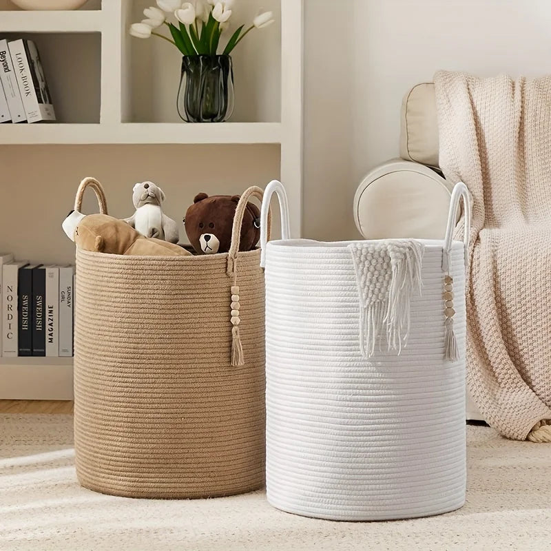 Tall Decorative Rope Basket with Macrame Tassel — Dulune