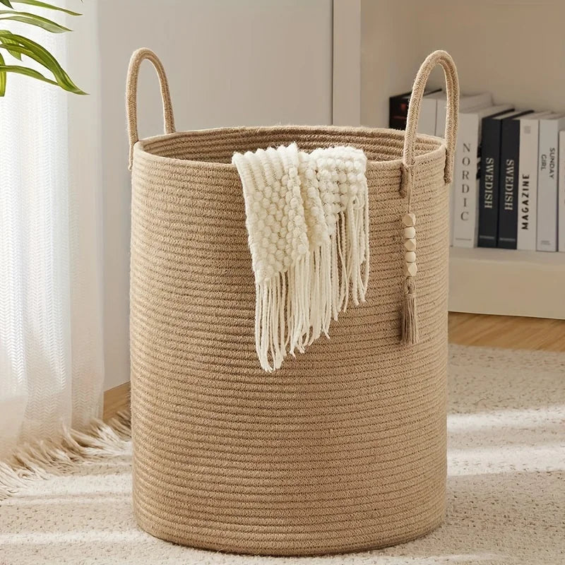 Tall Decorative Rope Basket with Macrame Tassel — Dulune