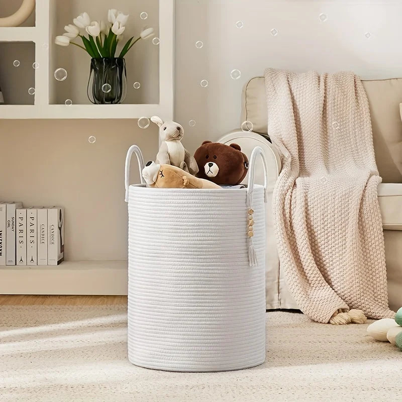 Tall Decorative Rope Basket with Macrame Tassel — Dulune