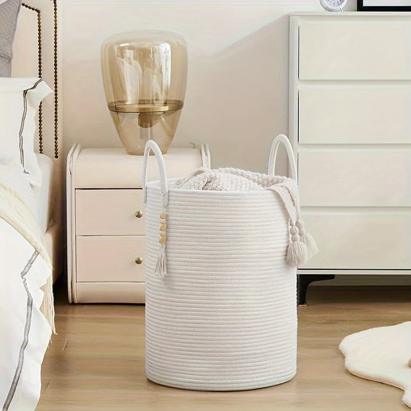 Tall Decorative Rope Basket with Macrame Tassel — Dulune